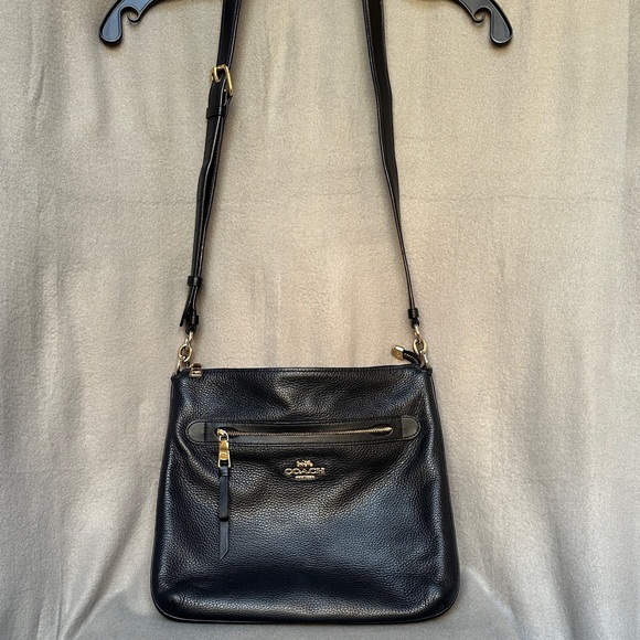 Coach Mae Black Pebbled Leather Large Crossbody File Bag - Picture 2 of 15